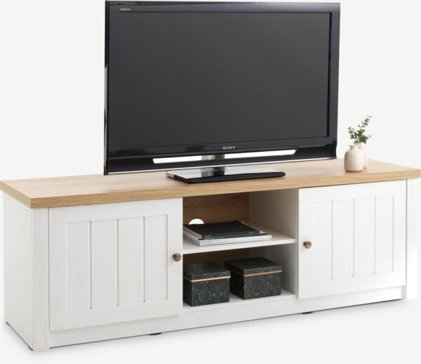 tv-skrinka-markskel-2-dvierka-biela-farba-divokeho-prirodneho-duba